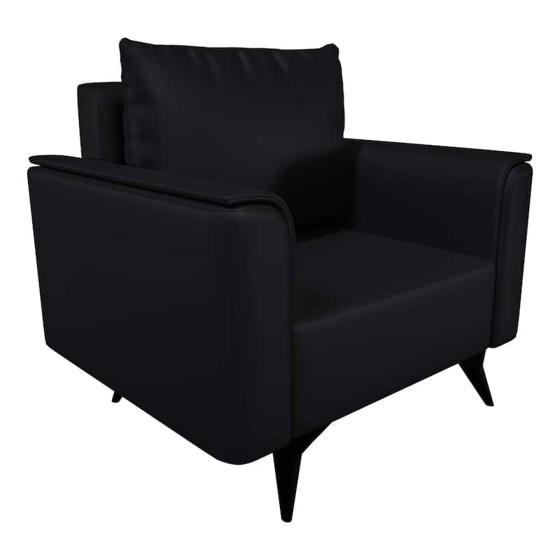 Rusk Single-Seater Leather Sofa Couch with Steel Legs and Removable Cushions for Home Office Living Room & Bedroom - Black