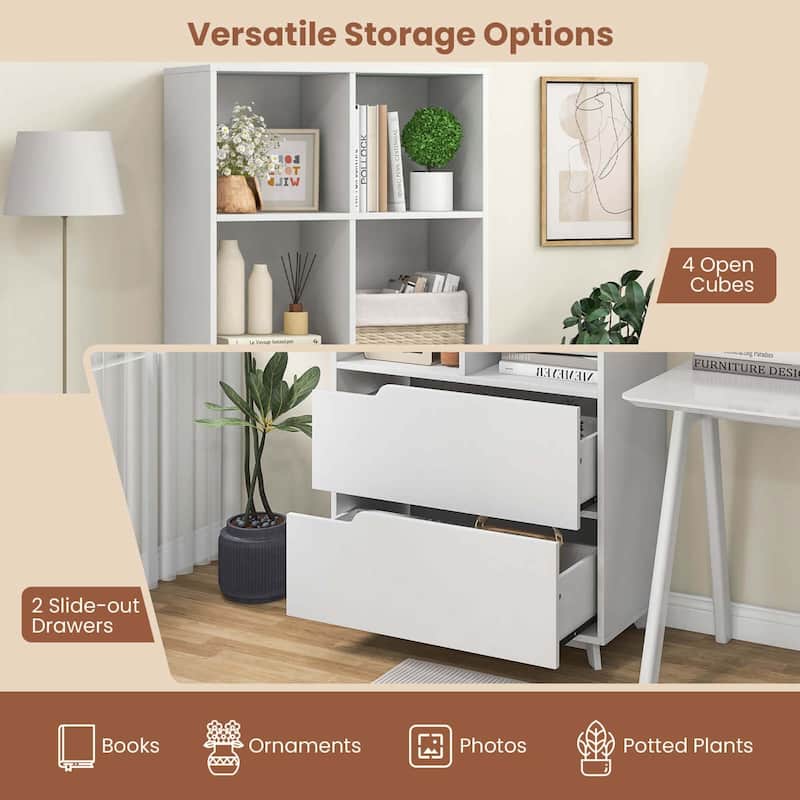 Modern 51" Tall Bookcase 4-Tier Open Bookshelf with 4 Storage Cubes