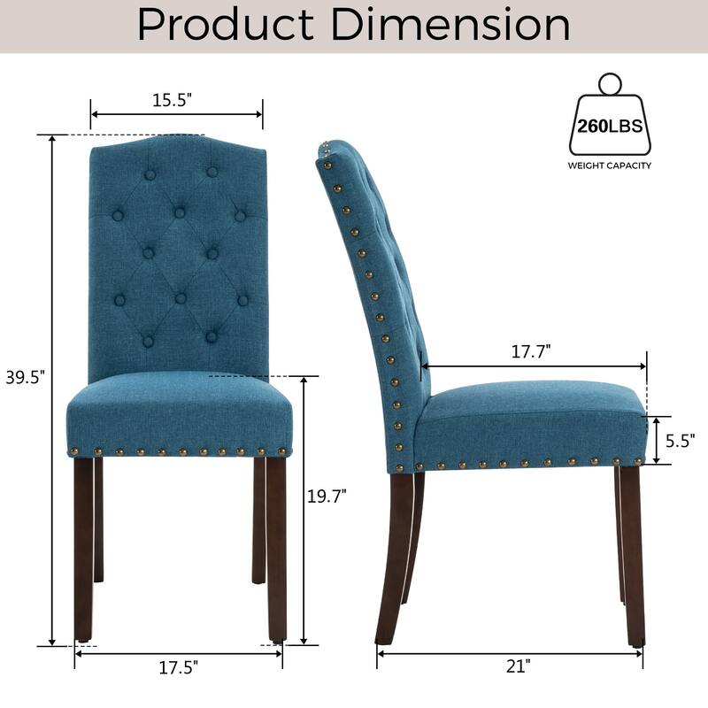 Fabric Upholstered Tufted High Back Dining Chairs with Nailhead Trim