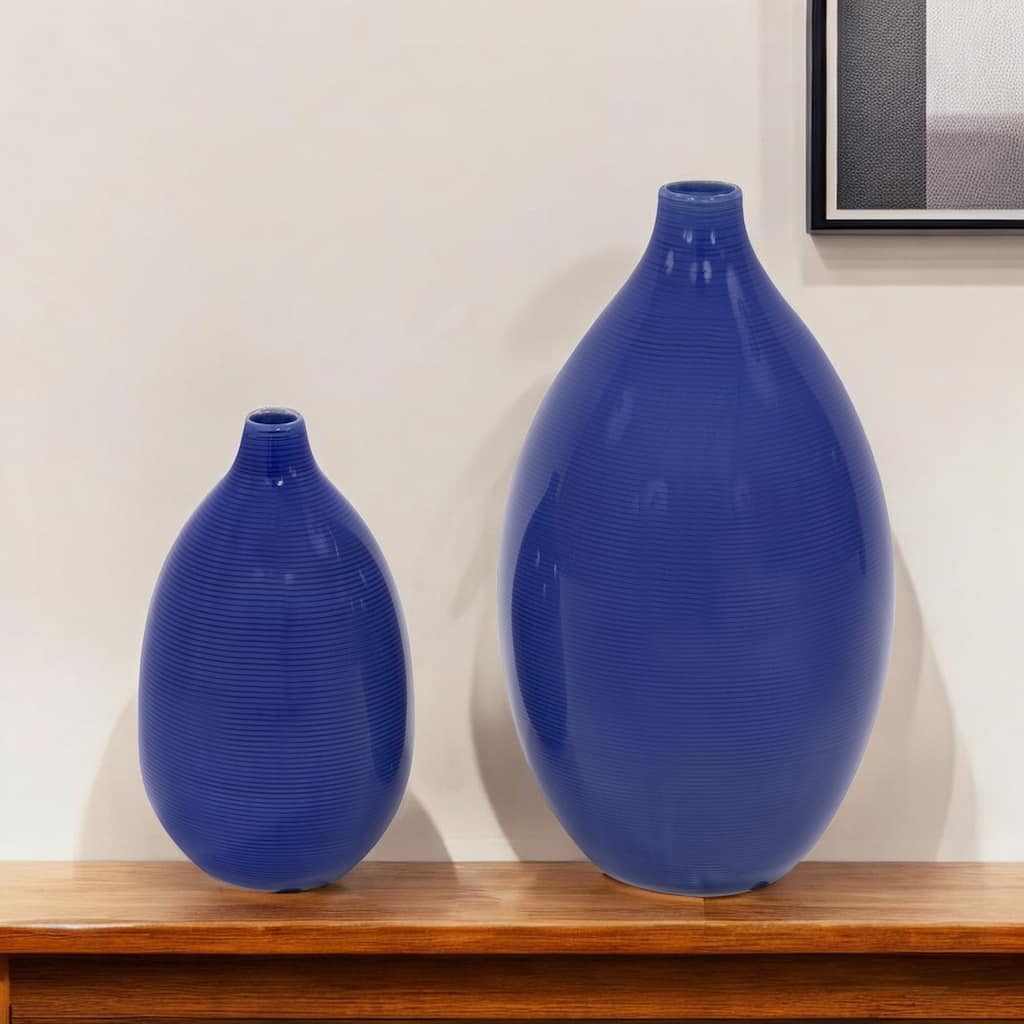 HomeRoots Set of Two Cobalt Bud Ceramic Table Vase
