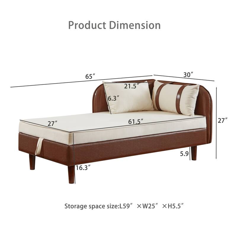Roomfitters 65" Storage Chaise Lounge Sofa, Modern Indoor Daybed with Wooden Legs for Bedroom Living Room