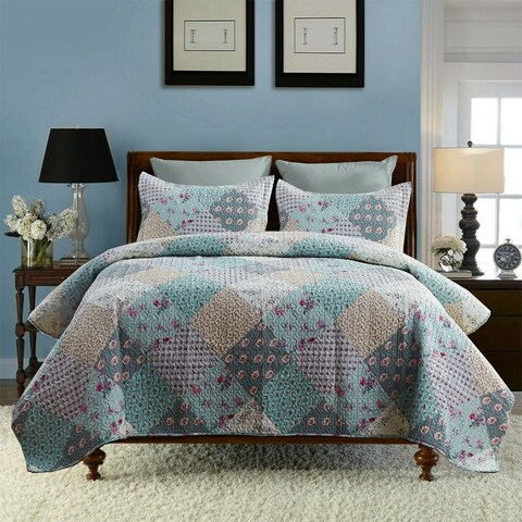3 Piece Paisley Printed Bedspread Coverlets Queen Plaid Patchwork