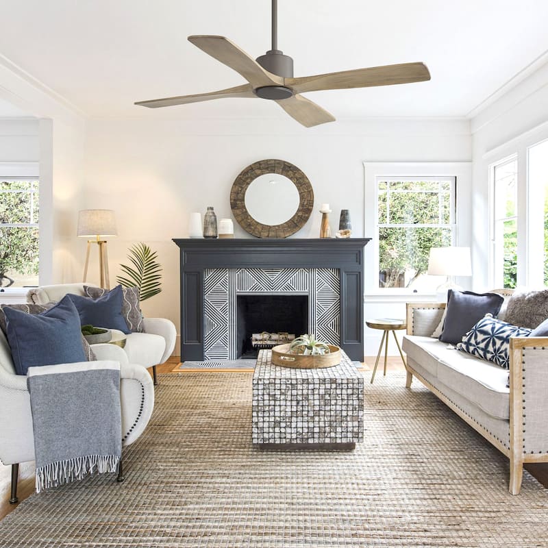 MLiAN 54 inch 4 Soild Wood Blades Indoor Ceiling Fan with Remote - 54 inch - Silver/Grey