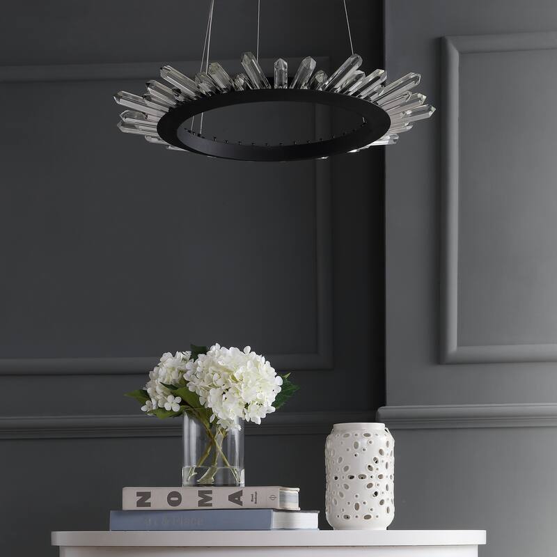 Sebastian 24" Adjustable Integrated LED Modern Crystal Pendant, Black/Clear by JONATHAN Y