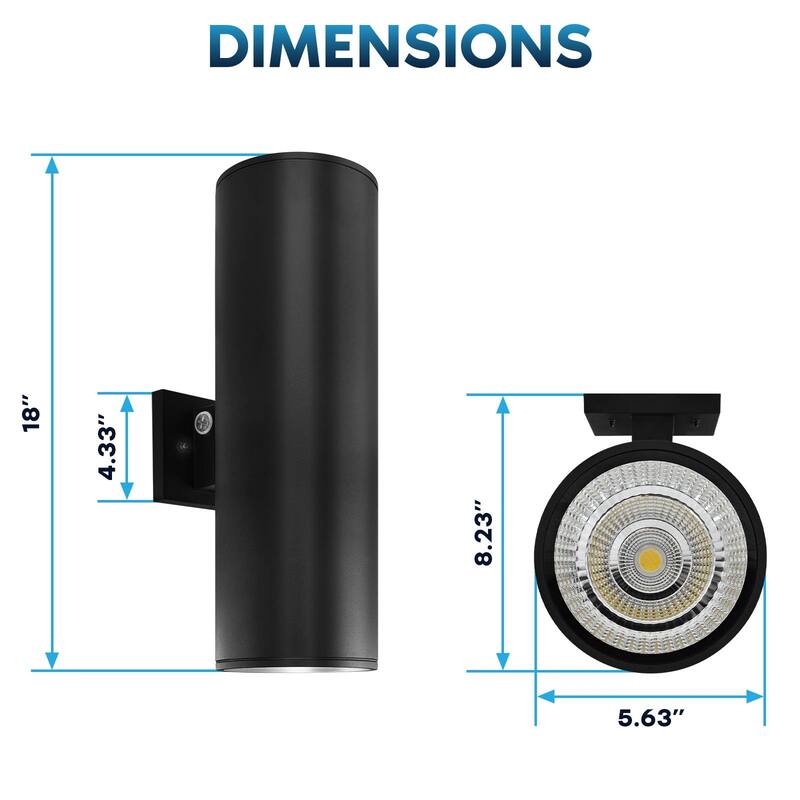 Luxrite Dusk to Dawn LED Modern Outdoor Wall Light, 18", Up or Up and Down Light, 3CCT 3000K-5000K, 20/30/40W, IP65, ETL