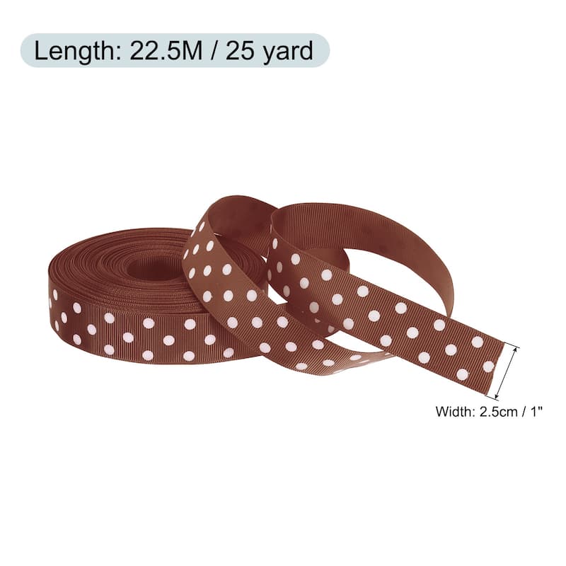Grosgrain Ribbons 25 Yards 1 Inch w White Dots Ribbon Bow Decoration - Red Brown