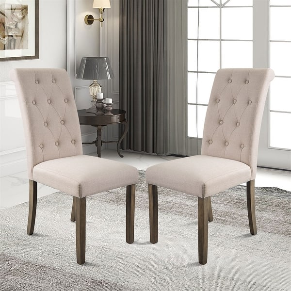 slide 1 of 7, Beige Tufted Solid Wood Set of 2 Dining Chair