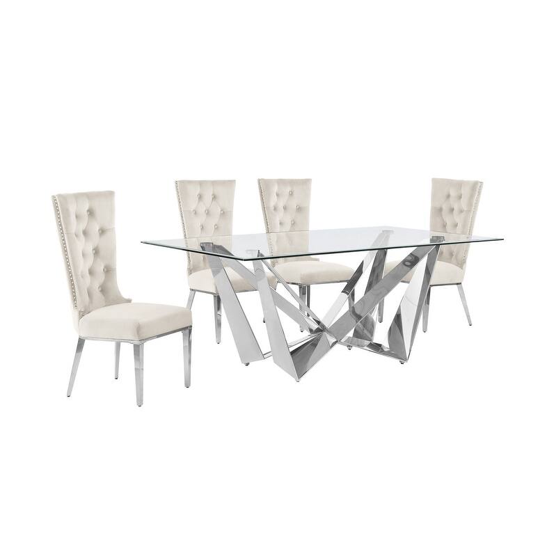 Best Quality Furniture D400/1-SC330-7 Dining Set with 78" 12mm Glass with Bevel