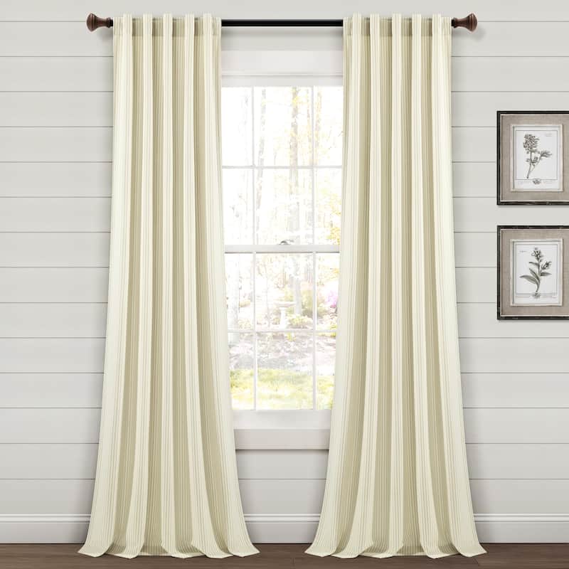 Lush Decor Farmhouse Vintage Stripe Yarn Dyed Cotton Back Tab/Rod Pocket Window Curtain Panels - 84 Inches - Neutral