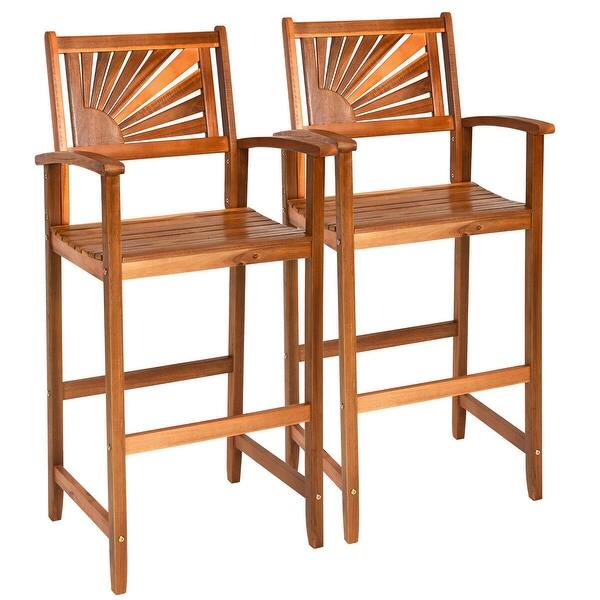 Shop Gymax Set Of 2 Acacia Wood Barstools 29 5 Bar Chair W Sector On Sale Overstock 30049567