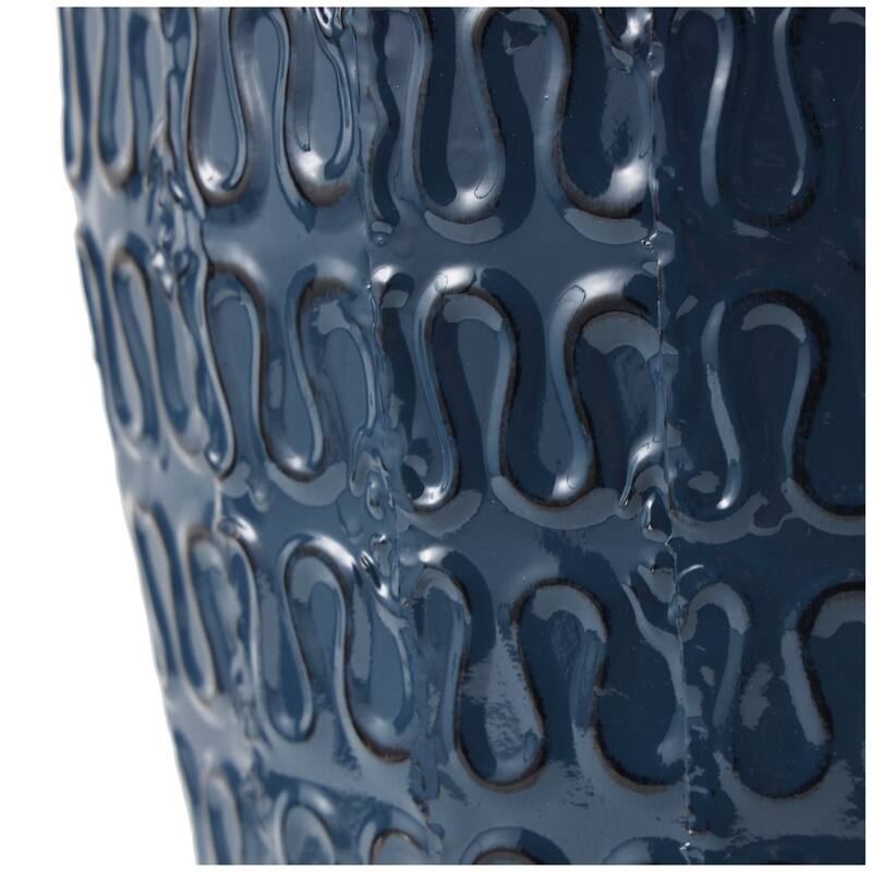 Dark Blue Metal Dimensional Textured Decorative Vase with Wavy Pattern