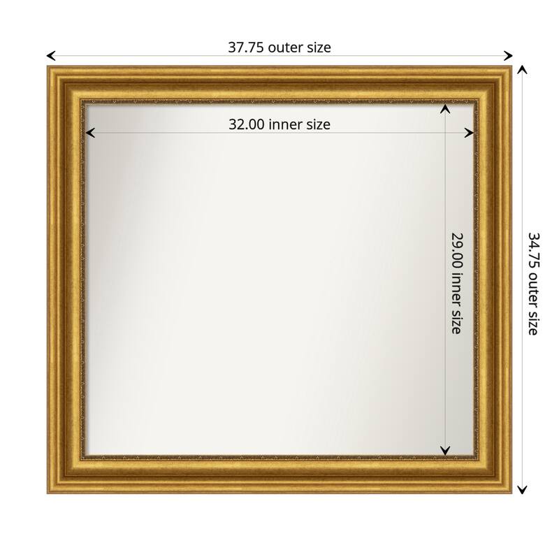 Parlor Gold Framed Non-Beveled Custom Wall Mirror, Bathroom Vanity Mirror - Outer Size: 37.75 x 34.75