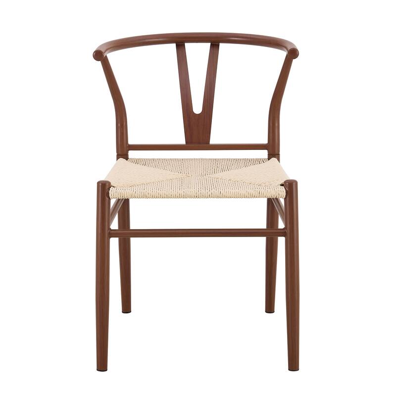 Y-shaped Medieval Style Armchair for Dining Table, Woven Seat (Set of 4)