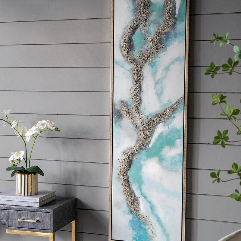 Set of 2 Elongated Modern Abstract Oil Painting, Rectangle Art Wall