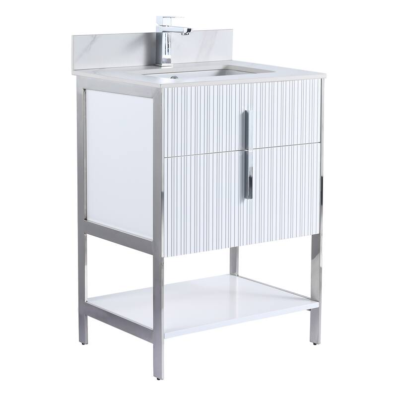 Fine Fixtures Serenity Modern Bathroom Vanity with White Carrara Stone Top