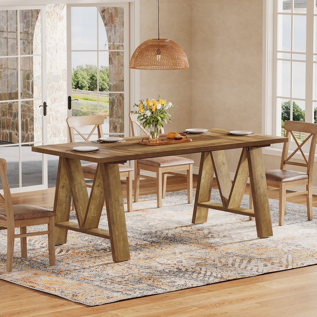63" Farmhouse Dining Table for 4-6 Rectangular Wooden Kitchen Table - N/A
