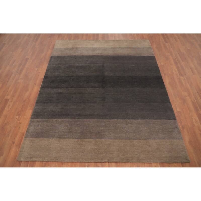 Hand Knotted Oriental 100% Wool Carpet Modern Modern Greys & Charcoal Gabbeh Area Rug - 8' 1'' X 6' 7''