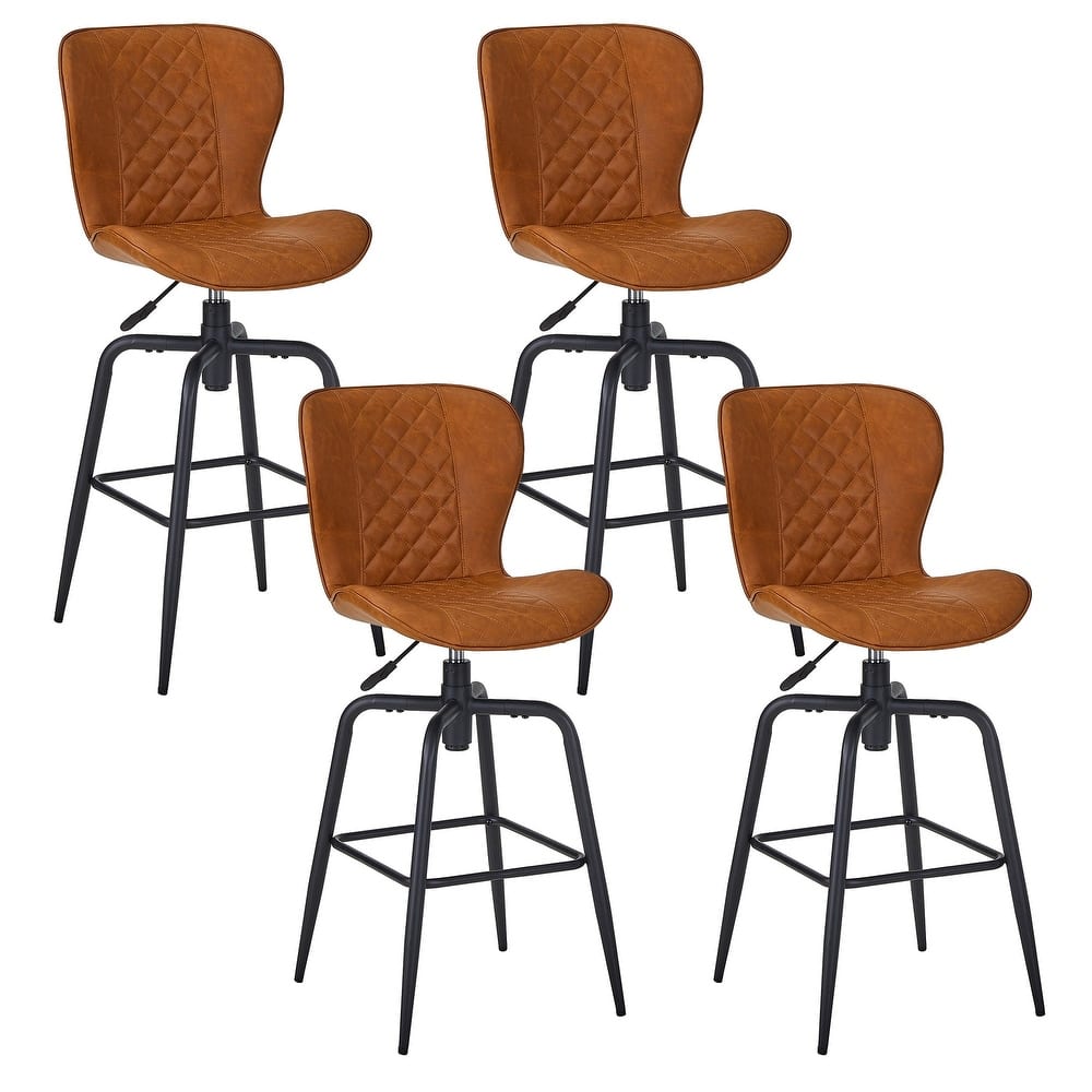 Javlergo 2/4/6-Piece Brown PU Leather Adjustable Height Bar Stools Armless Black Frame for Kitchen Island & Home Bar