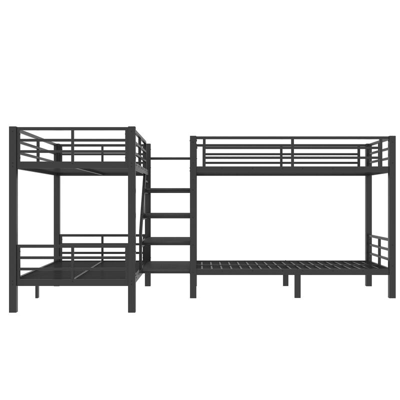Twin L-Shaped Metal Bunk Bed with Storage Shelves and High-Quality safety Guardrail, Space-Saving