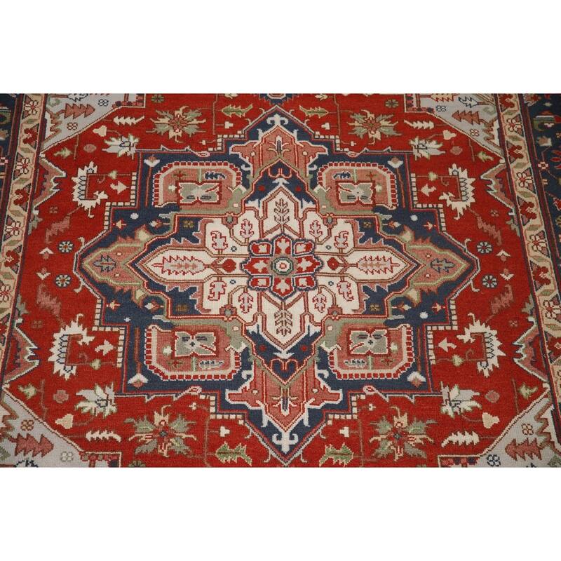 Geometric Heriz Serapi Oriental Area Rug Hand-Knotted Wool Carpet - 8'11"x 11'10"