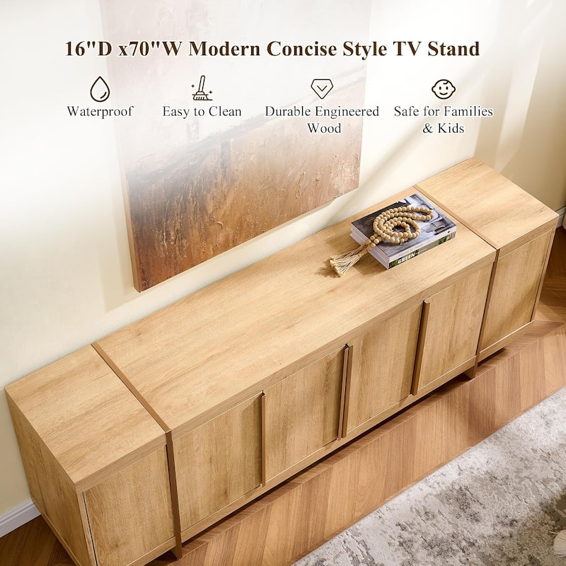 Modern 70" TV Stand, Entertainment Center, Handle-Free Hidden Design