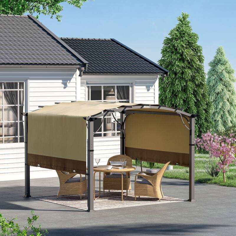 Aluminum Outdoor Pergola with Slightly Arched Canopy and Retractable Shade