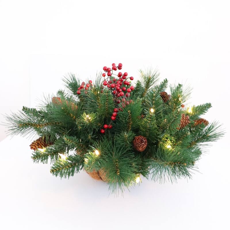 Traditional Woodland Berry 18" Dual Color LED Lighted Hanging Basket