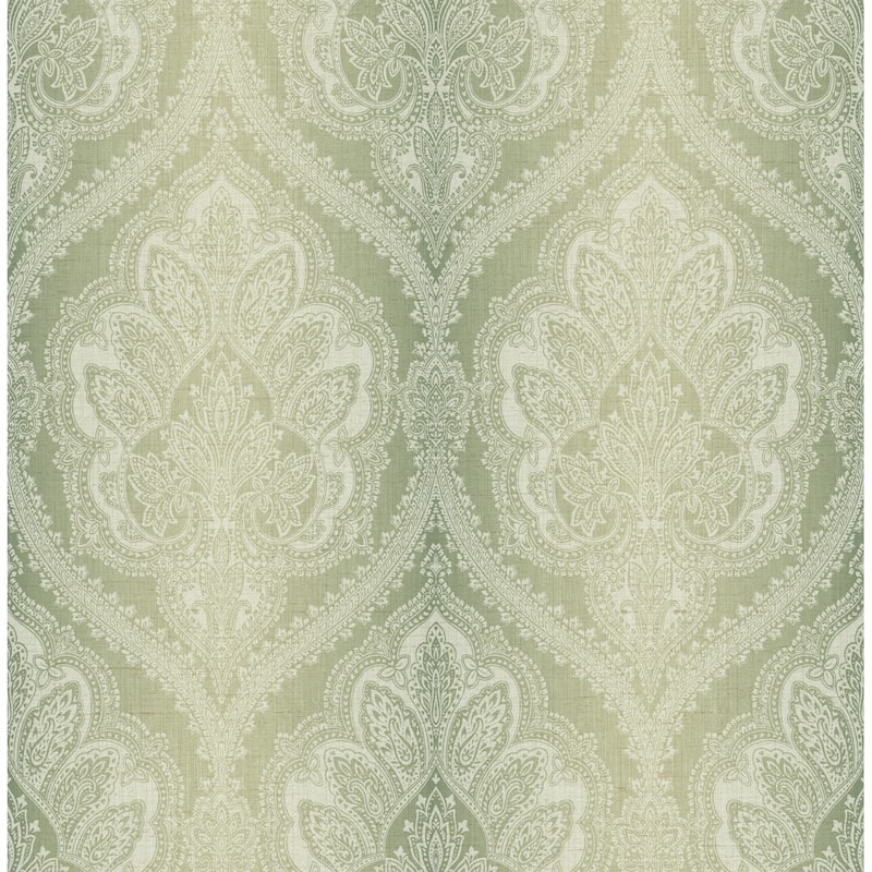 Seabrook Designs Garrett Paisley Ogee Unpasted Wallpaper - 20.5 in. W x 33 ft. L - Metallic Gold & Mint