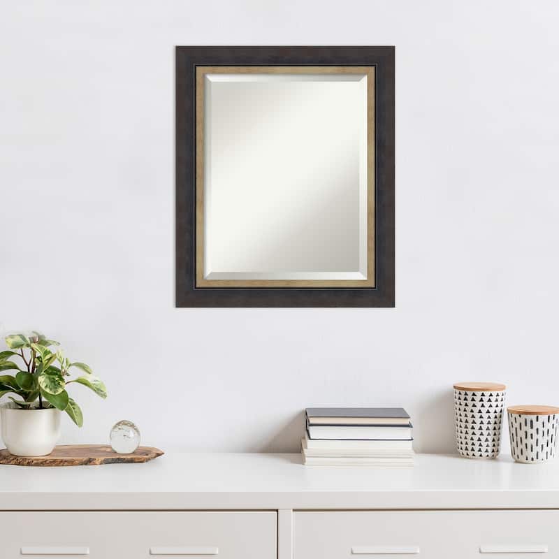 Hammered Charcoal Tan Beveled Wood Framed Wall Mirror - Hammered Charcoal Tan