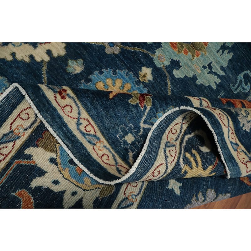 Hand Knotted Oriental 100% Wool Carpet Traditional All-Over Navy Blue & Blues Ziegler Area Rug - 12' 4'' X 8' 10''