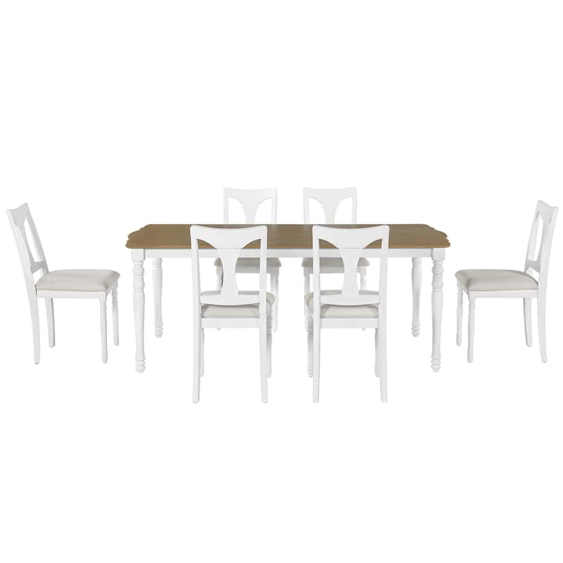 7 -Piece Kitchen Table Set with Extendable Rectangle Dining Table and 6 Upholstered Dining Room Chairs