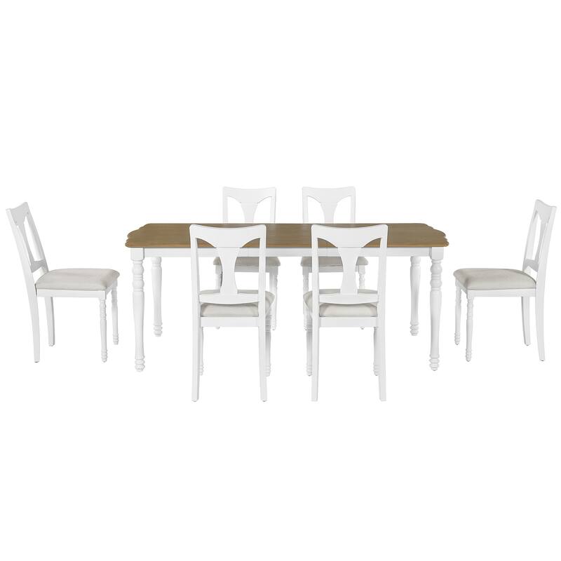 7-Piece Dining Table Set, Extendable Wood Dining Table with Removable Leaf, Kitchen Table Set with Upholstered Chair
