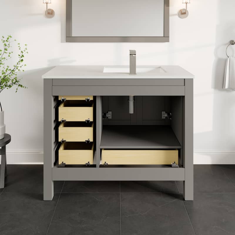 London 42 in. White SS Bath Vanity with Carrara Quartz Top & Undermount Sink