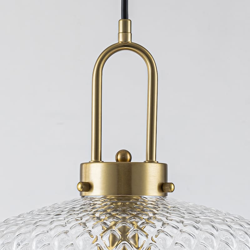 1-Light Gold Diamond Textured Glass Pendant Light - 11.81"
