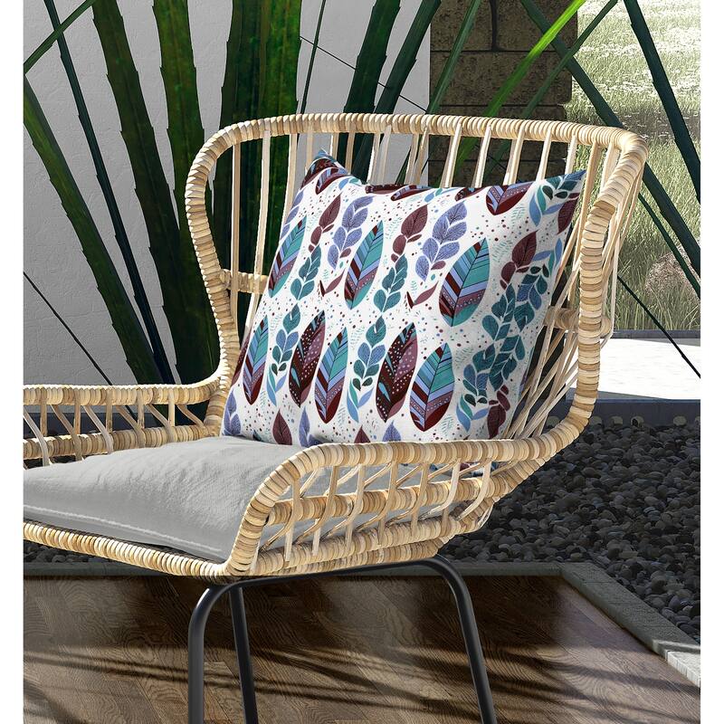 Tribal Leafy Treasures Indoor/Outdoor Reversible Throw Pillow Brown and Teal