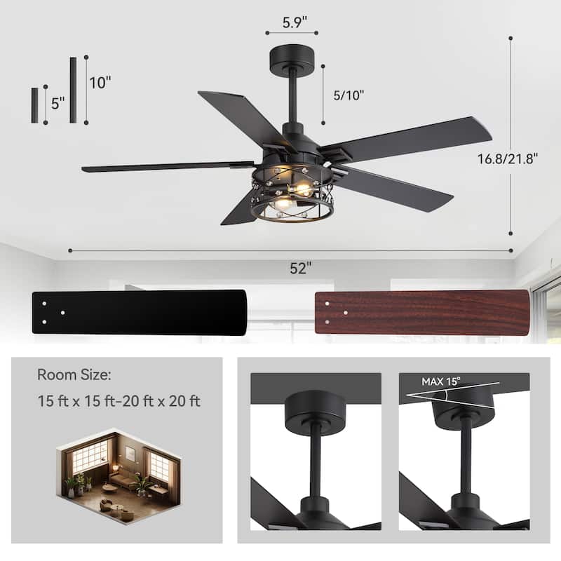 52-inch Reversible 5-Blade Caged Ceiling Fan with Remote and Light Kit