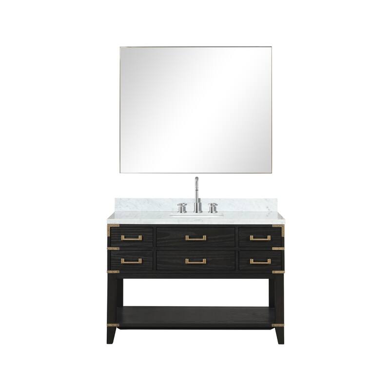 Lexora Norwalk Bath Vanity, Carrara Marble Top, Faucet Set, and Mirror