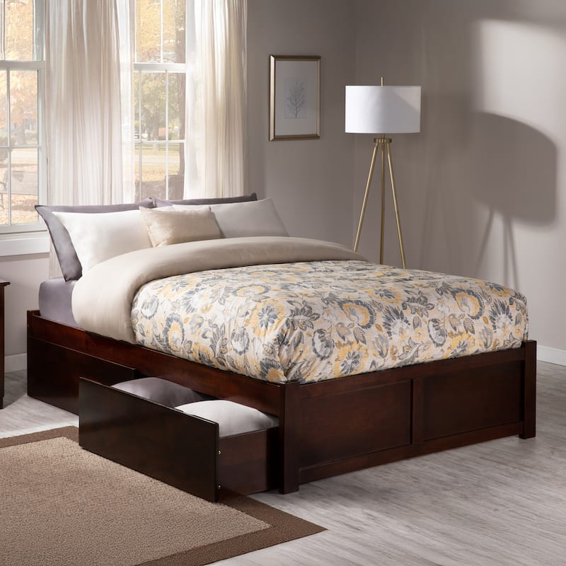Concord Platform Bed with Footboard and Storage Drawers - Walnut - King