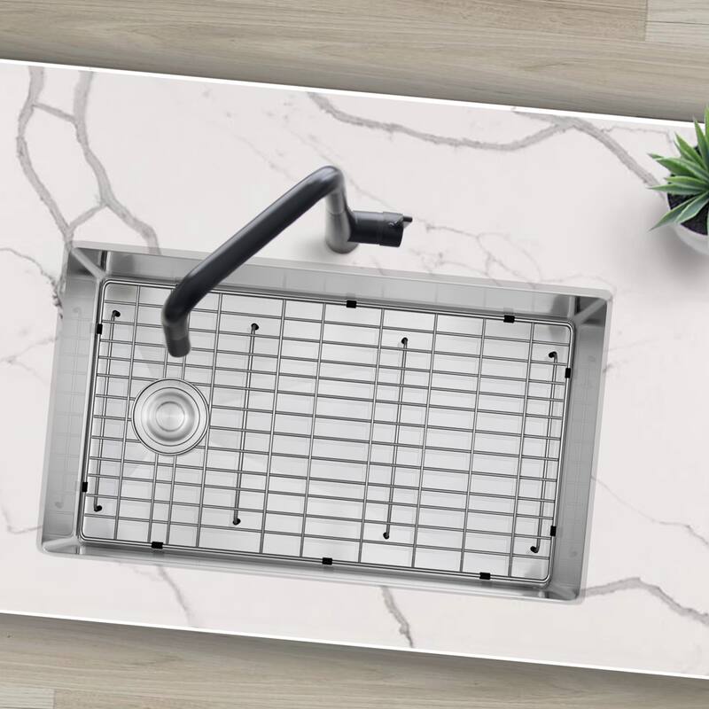 AZUNI 28 inches L x 18 inches W Single Bowl Undermount 16G Reversible Kitchen Sink with Grid and Basket Strainer C128