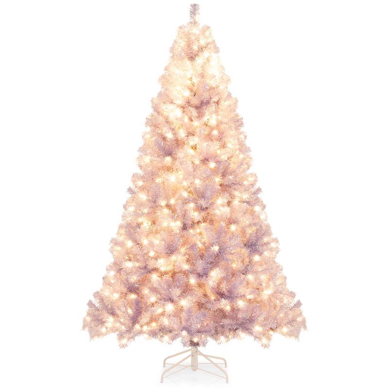 Costway 6.5 FT/7.5 FT Artificial Xmas Tree with 250/550 White LED - See Details - Lavender Purple-7.5 FT - 7.5 Foot