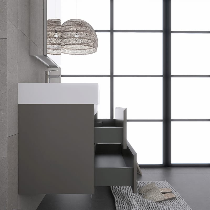 Floating Bathroom Vanity with Solid Surface Top