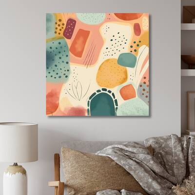 Designart "Orange Fun Pattern Of Shapes I" Modern Geometric Metal Wall Art