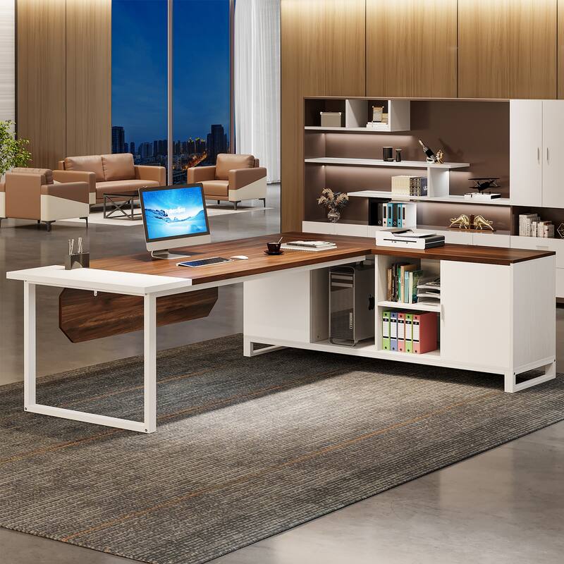 70.8’’ Executive Desk with 55” File Cabinet, Large L-Shaped Office Computer Desk with Storage Shelves and Cabinet