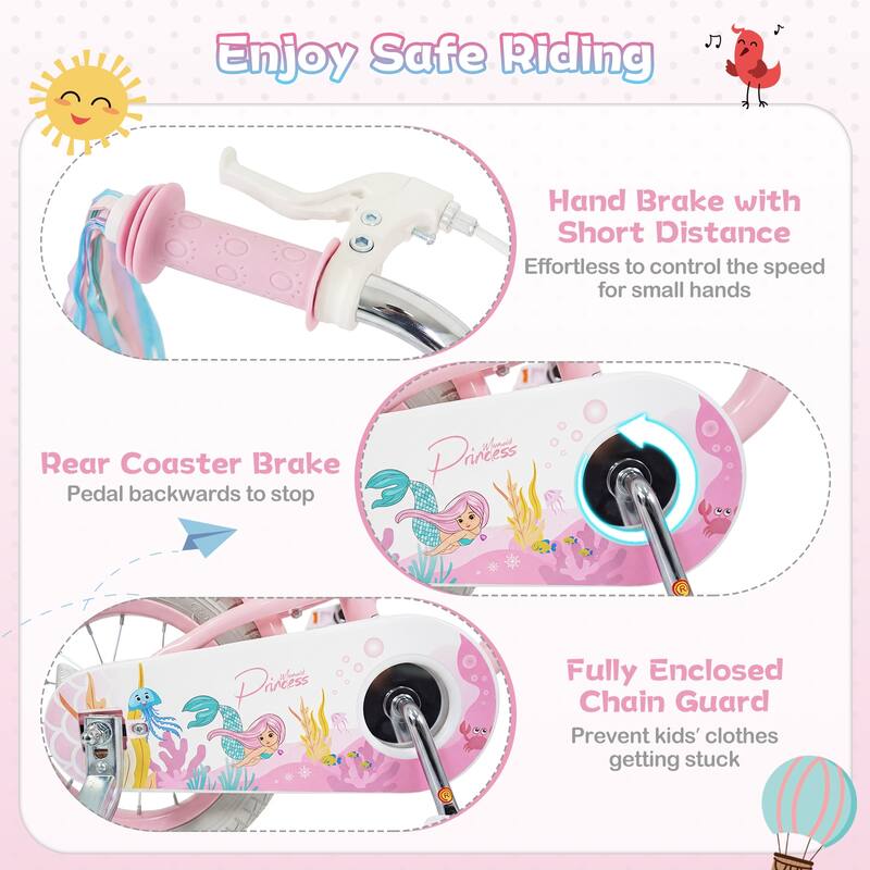 Gymax 14'' Kids Bike w/Training Wheels Hand Coaster Brakes Adjustable