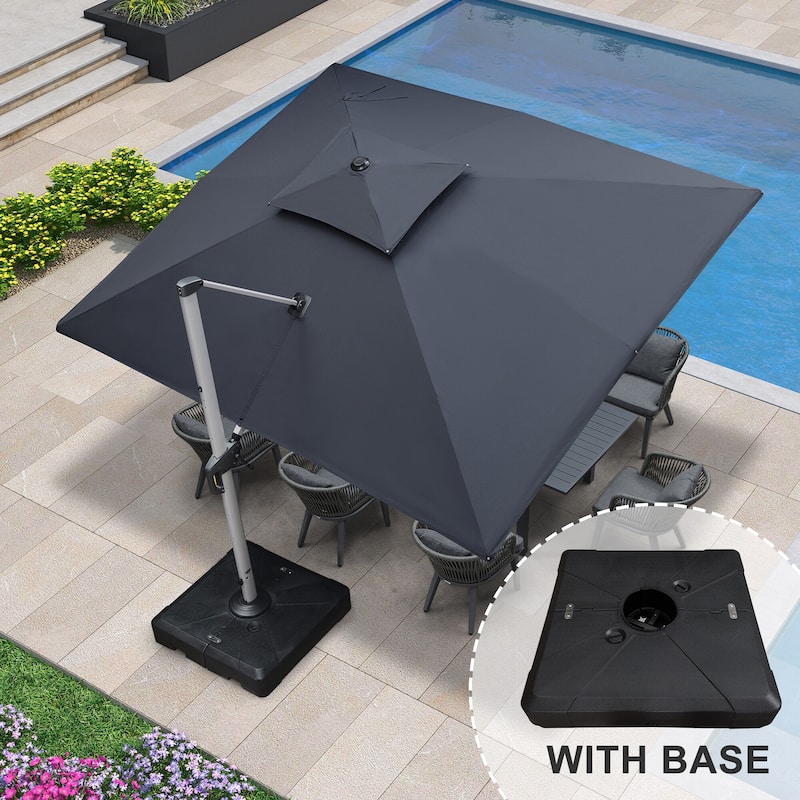 PURPLE LEAF 10 x 12ft Outdoor Rectangle Large Cantilever Umbrella with Base - Grey