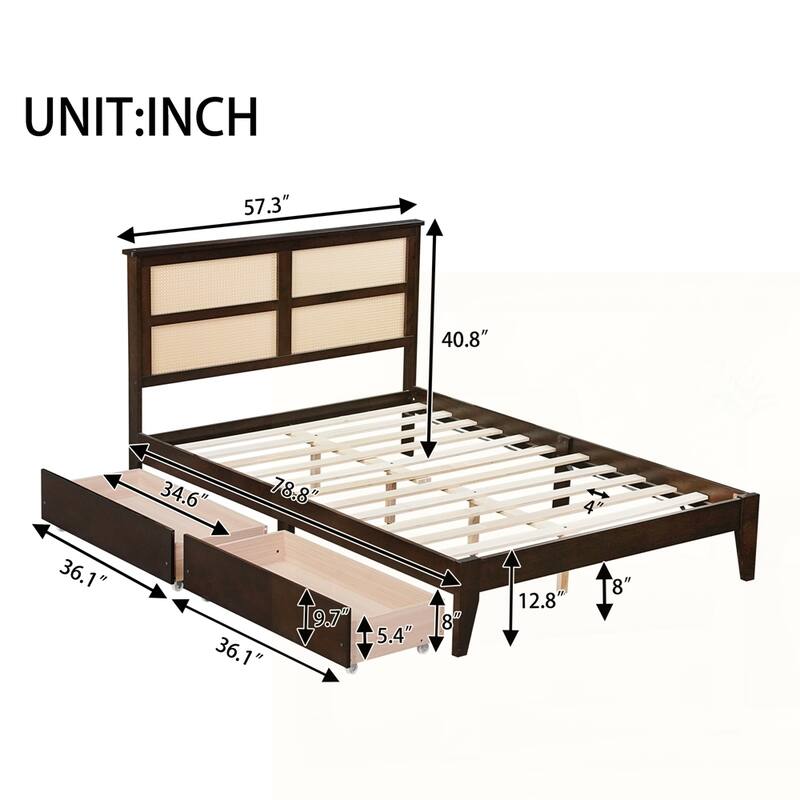 Rubber Wood Bed with Enhanced Support Salts and Feet