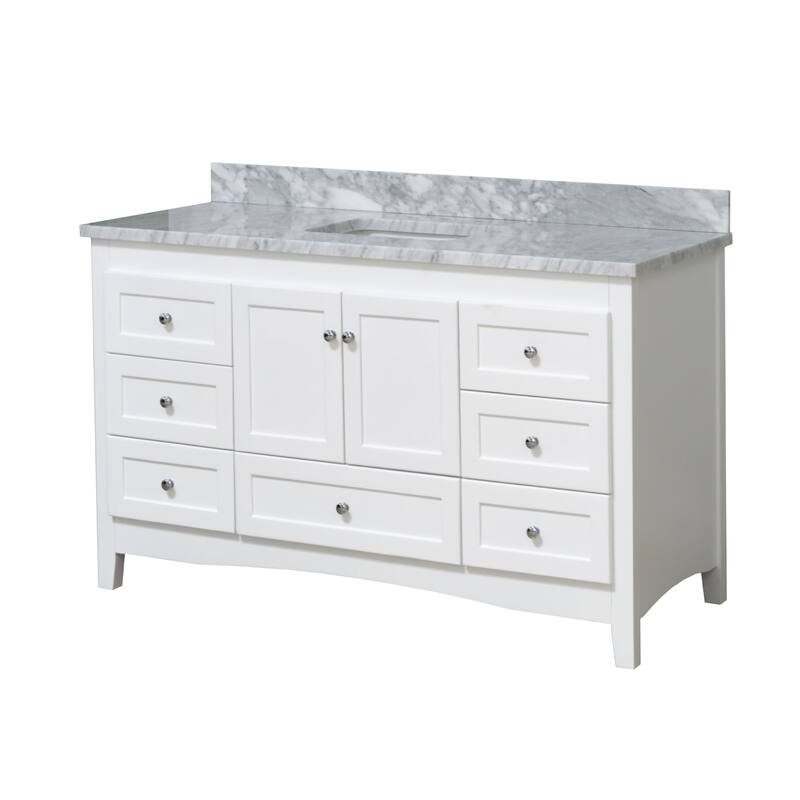 KitchenBathCollection Abbey 60" Single Bathroom Vanity with Carrara Marble Top