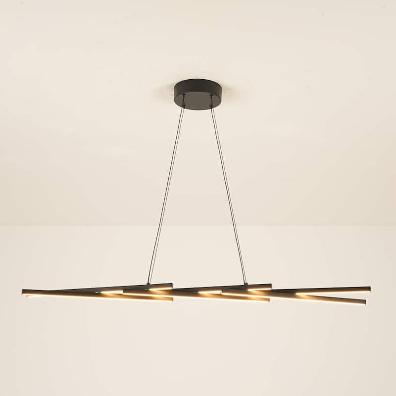 1-Light Modern Linear Black Metal LED Adjustable Pendant Light for Dining Room - 41.3 in. W x 19.7 in. D x 1.2 in. H