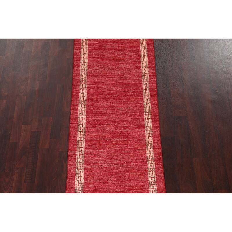 Bordered Gabbeh Kashkoli Oriental Runner Rug Hand-knotted Wool Carpet - 2'7" x 8'10"