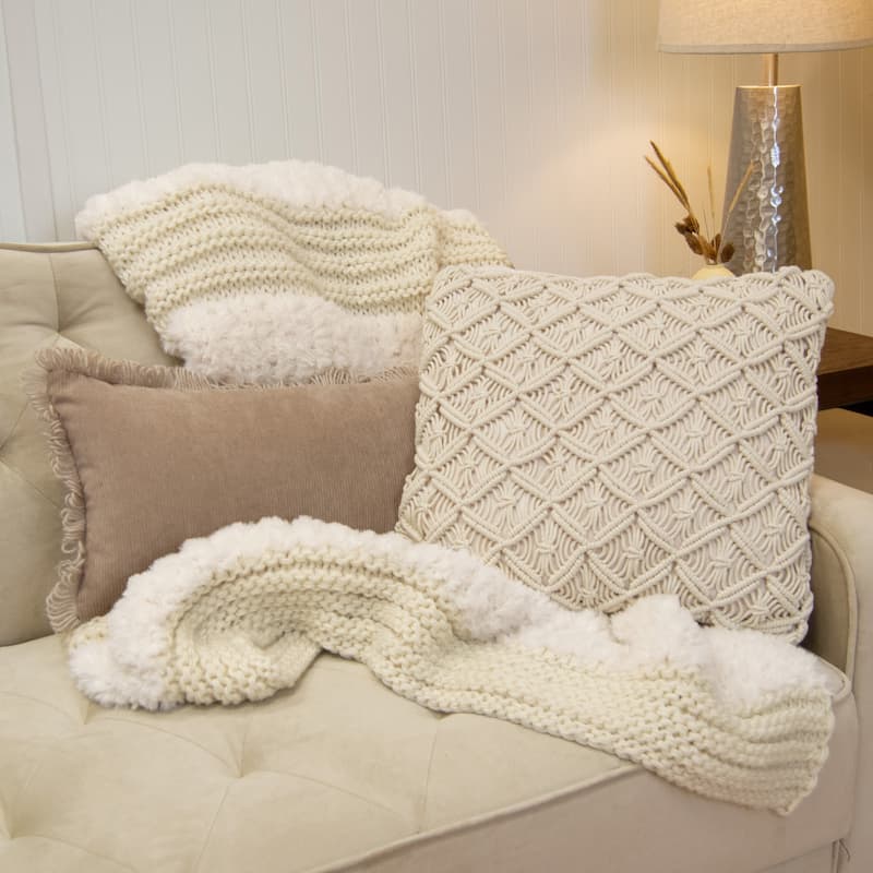 Donna Sharp Ivory Crochet Polyester Decorative Pillow